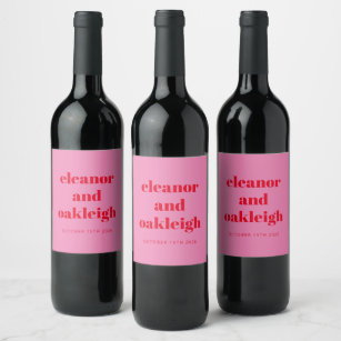 Bold Pink and Red Modern Wedding Custom  Wine Label