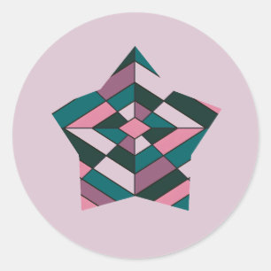 Bold Pink and Teal Diamond Stained Glass star Classic Round Sticker