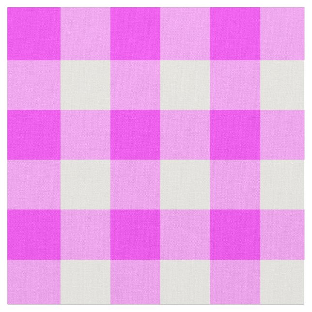 Bold Pink and White Buffalo Plaid Fabric (Close Up)