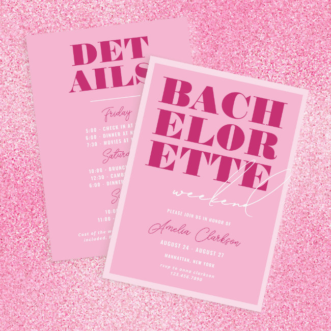 Bold Pink Bachelorette Weekend Invitation