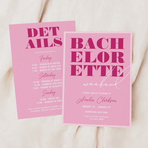 Bold Pink Bachelorette Weekend Invitation