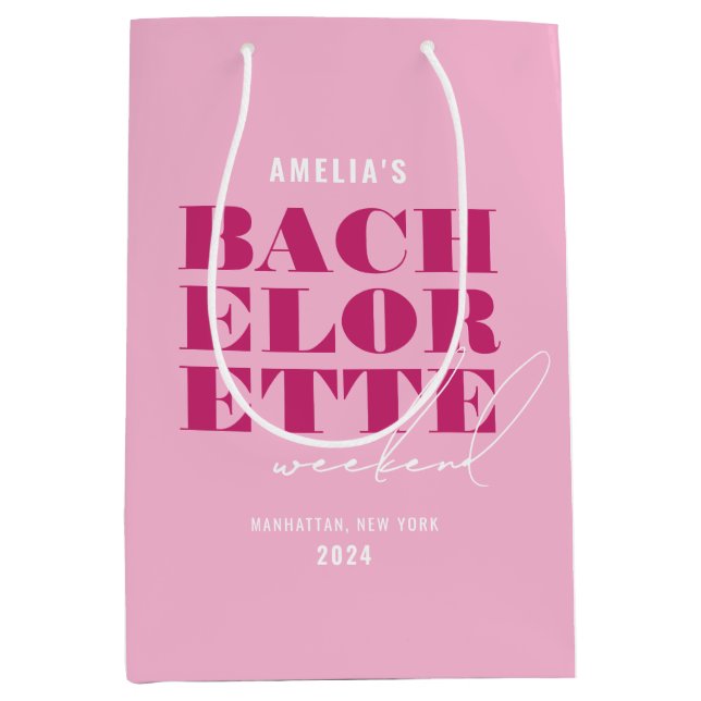 Bold Pink Bachelorette Weekend Medium Gift Bag (Front)