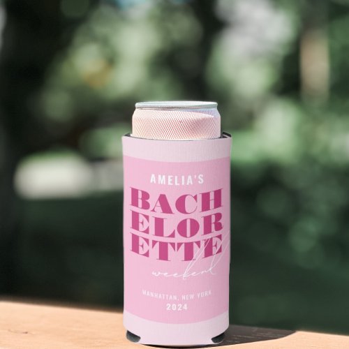 Bold Pink Bachelorette Weekend Seltzer Can Cooler