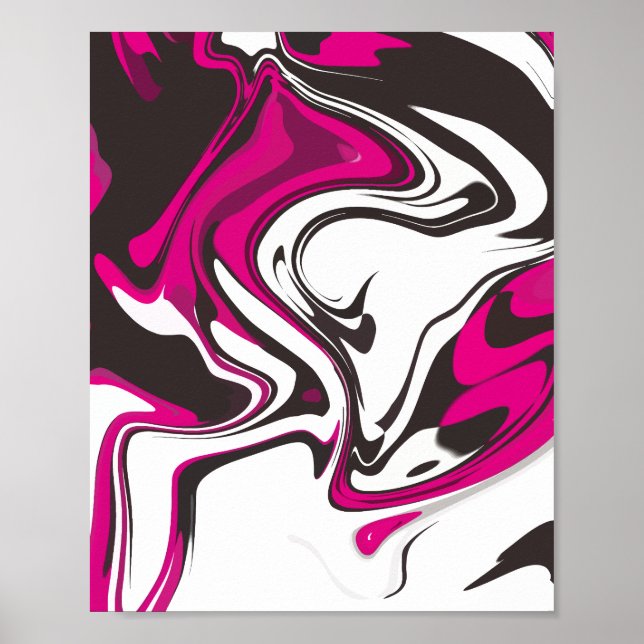 Bold Pink, Black and white Abstract Swirls Poster (Front)