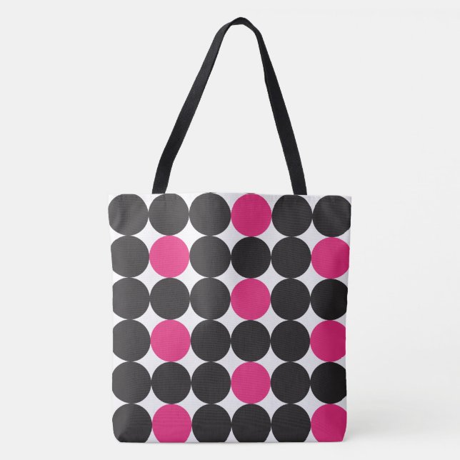 Bold Pink Black Dots Geometric Pattern Tote Bag (Front)