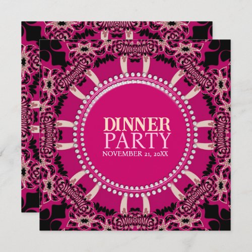 Bold Pink Black Modern Tribal Vibe Dinner Party Invitation