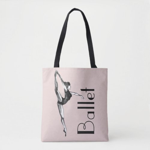 Bold Pink Black White Watercolor Ballerina Tote Bag