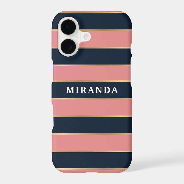 Bold Pink Blue Gold Stripe Pattern Iphone Case (Back)