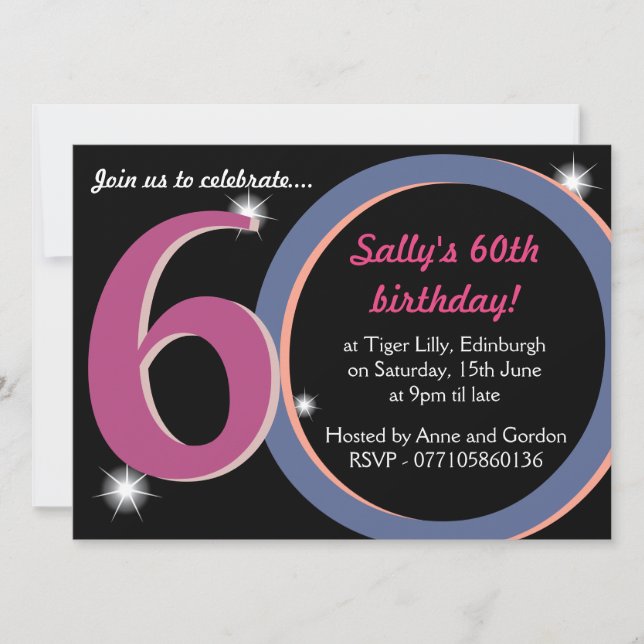 Bold Pink & Blue Sixtieth 60th Birthday Party Invitation (Front)