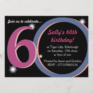 Bold Pink & Blue Sixtieth 60th Birthday Party Invitation