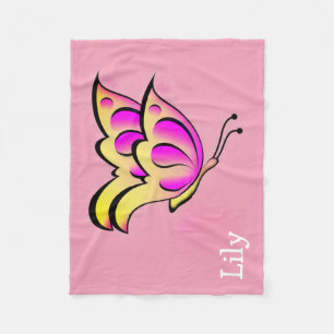 Bold pink butterfly - personalized Fleece Blanket