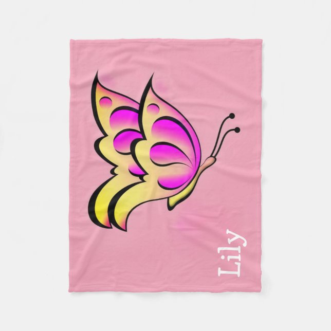  Bold pink butterfly - personalized  Fleece Blanket (Front)