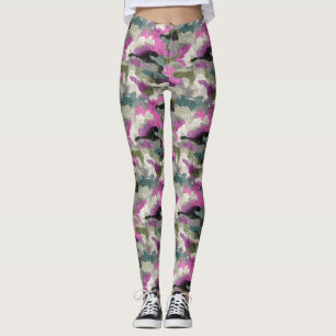 Bold Pink Camo Patterned Leggings