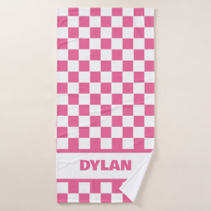 Bold Pink Checkerboard Bath Towel