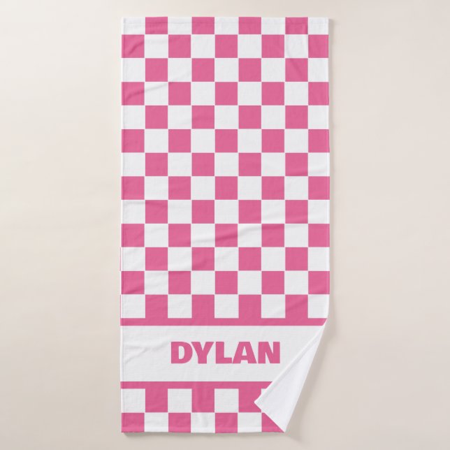 Bold Pink Checkerboard Bath Towel (Bath Towel)