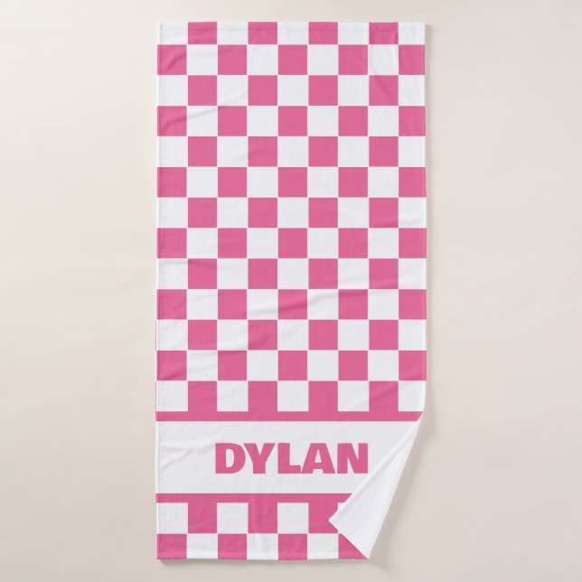 Bold Pink Checkerboard Bath Towel (Bath Towel)