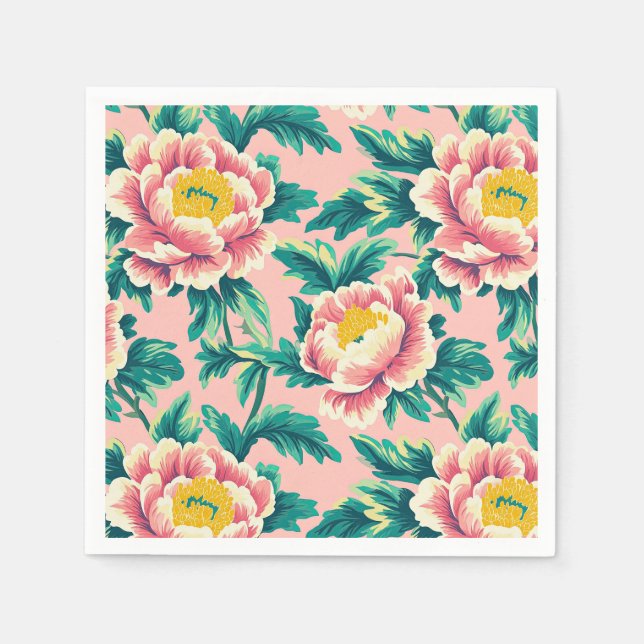 Bold Pink Chinoiserie Floral Napkins (Front)
