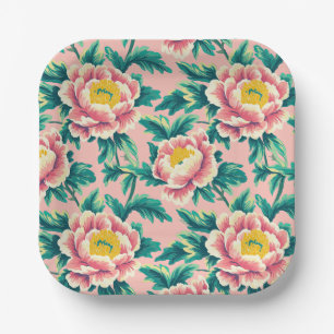 Bold Pink Chinoiserie Floral Paper Plates