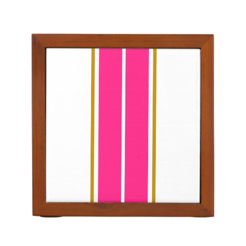 Bold Pink Double Racing Stripes White Background  Desk Organizer