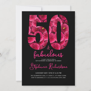 Bold Pink Floral 50 and Fabulous Birthday Party Invitation