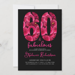 Bold Pink Floral 60 and Fabulous Birthday Party Invitation