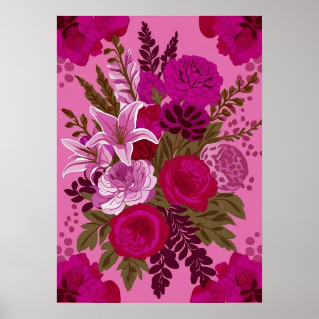 Bold Pink Floral Bouquet Ar Poster (Front)