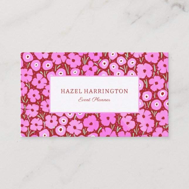 Bold Pink Floral Business Card Event Planner   (Front)