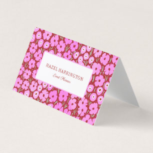 Bold Pink Floral Folded Business Card Cute