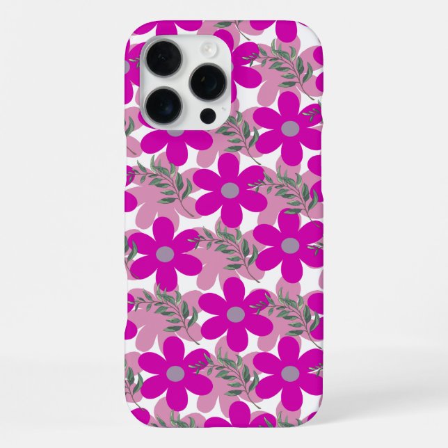 'Bold Pink Floral' Pattern iPhone 16 Pro Max Case (Back)