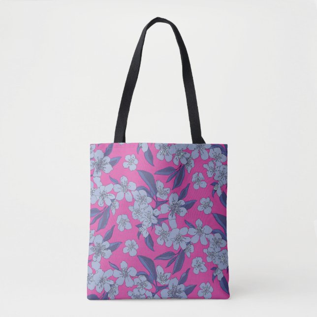 Bold Pink Floral Shoulder Tote Bag (Front)