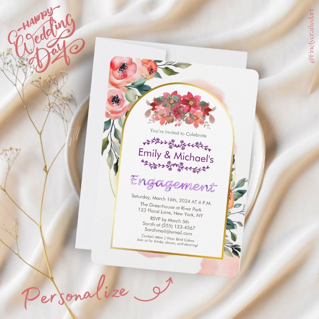Bold Pink Floral Spring Blooms Engagement Party  Invitation (Creator Uploaded)