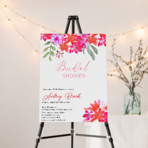 Bold pink floral watercolor bridal shower  foam board