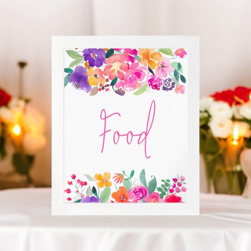 Bold pink floral watercolor bridal shower food poster