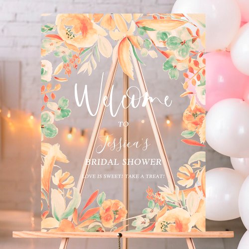 Bold pink floral watercolor bridal shower welcome acrylic sign