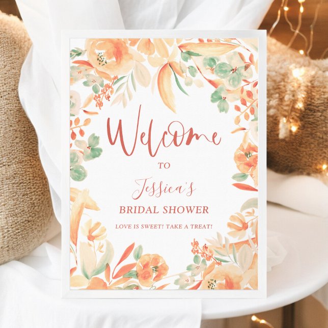 Bold pink floral watercolor bridal shower welcome poster (Bold pink floral watercolor bridal shower welcome poster)