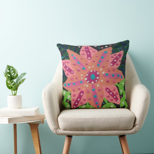 Bold Pink Flower Throw Pillow (Chair)