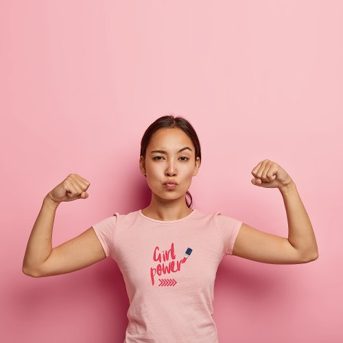 Bold Pink Girl Power Slim Fit T_Shirt