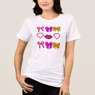 Bold Pink Glam Bows & Glitter Lips Aesthetic Tri-Blend Shirt