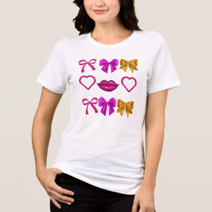 Bold Pink Glam Bows & Glitter Lips Aesthetic Tri-Blend Shirt