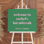 Bold Pink Green Custom Cute Bat Mitzvah Welcome Foam Board<br><div class="desc">This Bat Mitzvah welcome sign in in pink and green features bold, modern typography on a soft neutral background for a warm, polished entrance display. Personalize the name, date, and location to reflect your celebration details. Perfect for greeting guests at the ceremony or reception, it coordinates easily with matching stationery...</div>