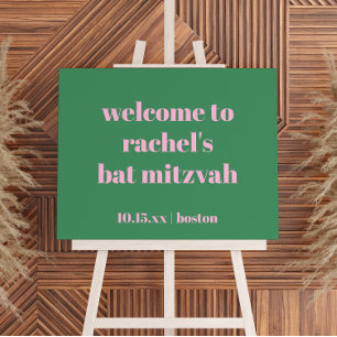 Bold Pink Green Custom Cute Bat Mitzvah Welcome Foam Board