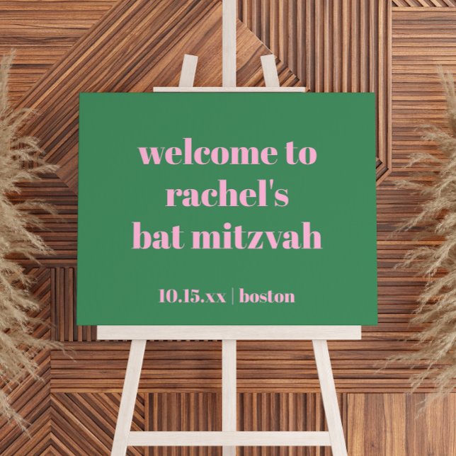 Bold Pink Green Custom Cute Bat Mitzvah Welcome Foam Board (Creator Uploaded)