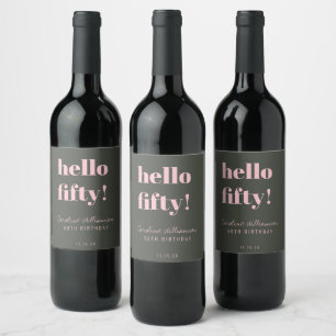 Bold Pink Green Modern 50th Birthday Custom Wine Label