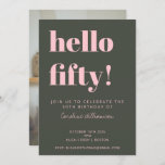 Bold Pink Green Modern 50th Birthday Photo Invitation<br><div class="desc">Bold Typography Blush Pink and Forest Green Modern 50th Birthday Invitation with Your Photo</div>