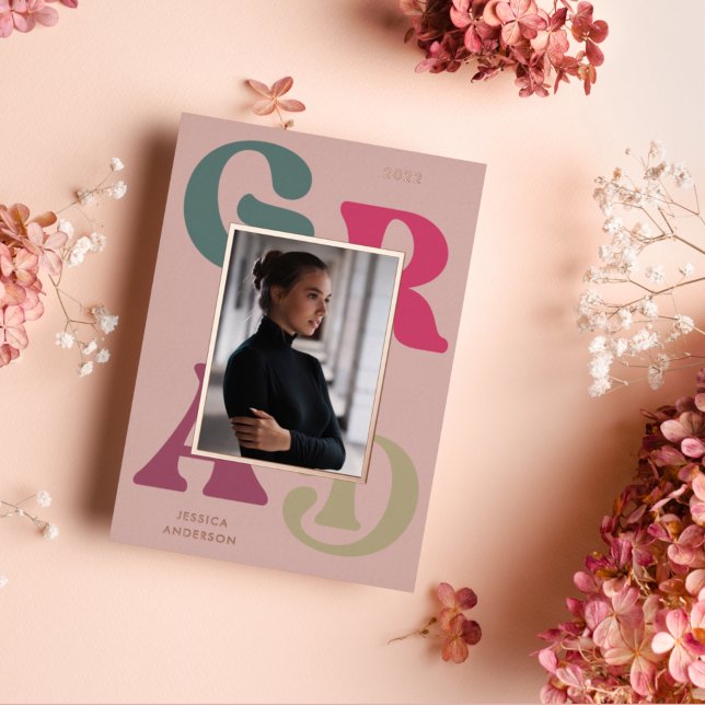 Bold Pink Green Retro Typography 2024 Graduation Foil Invitation (Creator Uploaded)