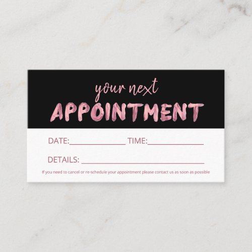 Bold Pink Hand Lettered Appointment Card