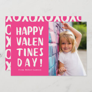 Bold Pink Happy Valentines Day Photo Card
