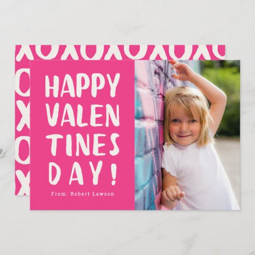 Bold Pink Happy Valentines Day Photo Card