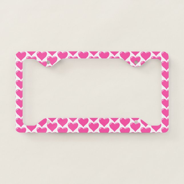 Bold Pink Hearts License Plate Frame (Front)