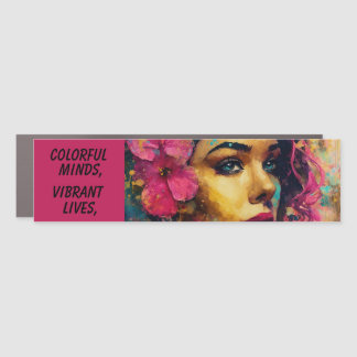 Bold Pink Hibiscus and Woman Abstract Portrait Car Magnet